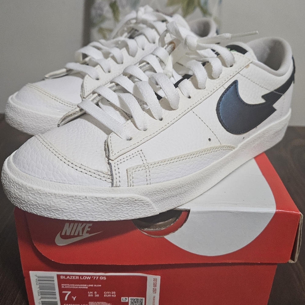 Nike Blazer Low White, Aquamarine and White Sneakers